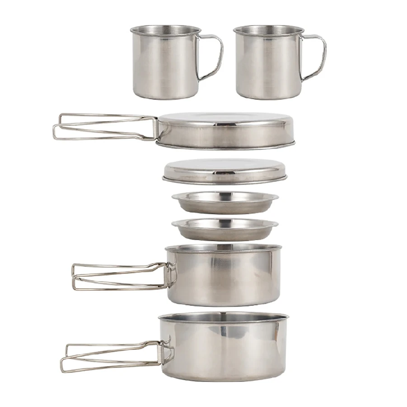 Camping Cooking Pot Stainless Steel - 8pcs/Set Camping Cookware Mess Kit Stainless