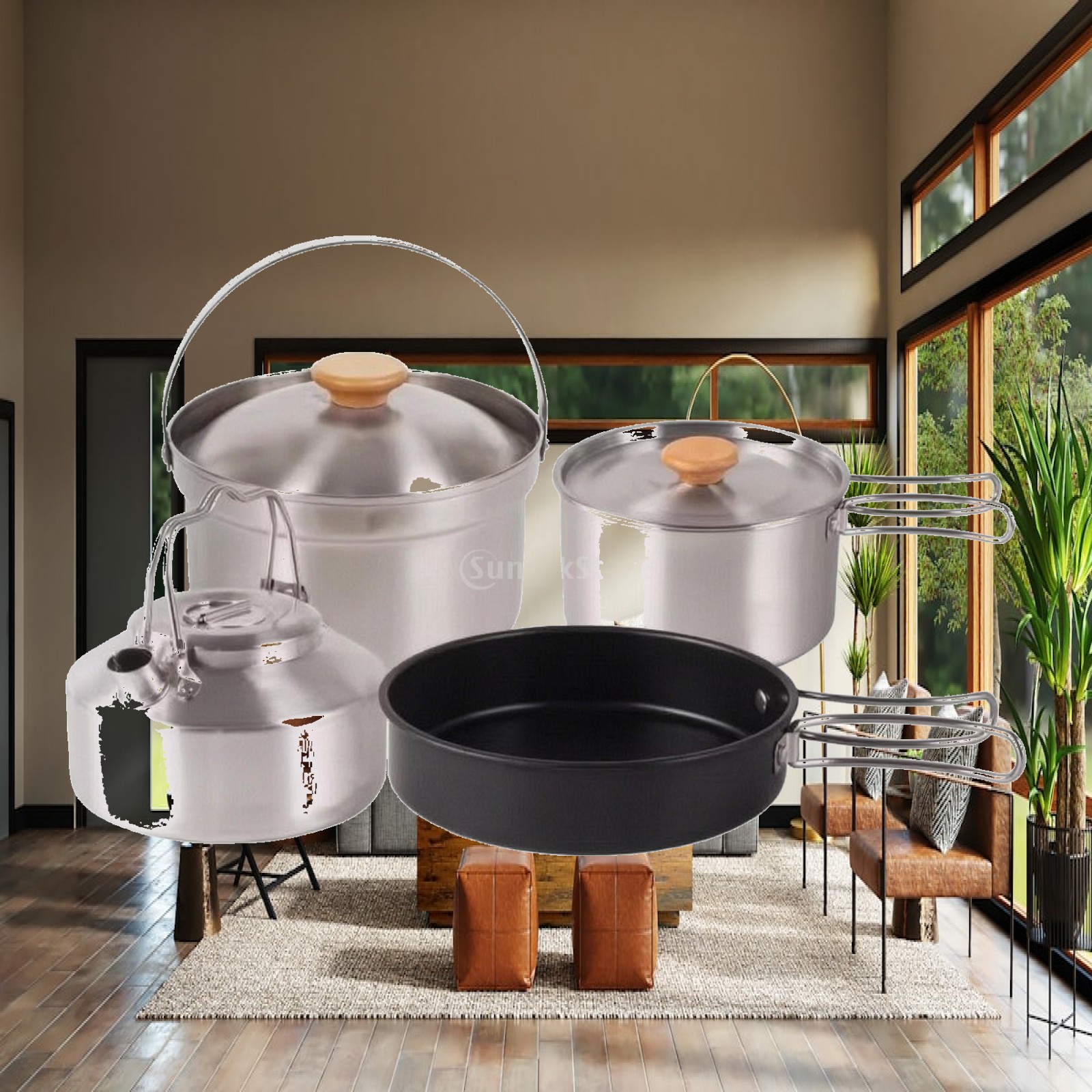 Camping Cooking Set With Kettle - 4 Pieces Stainless Steel Camp Cooking