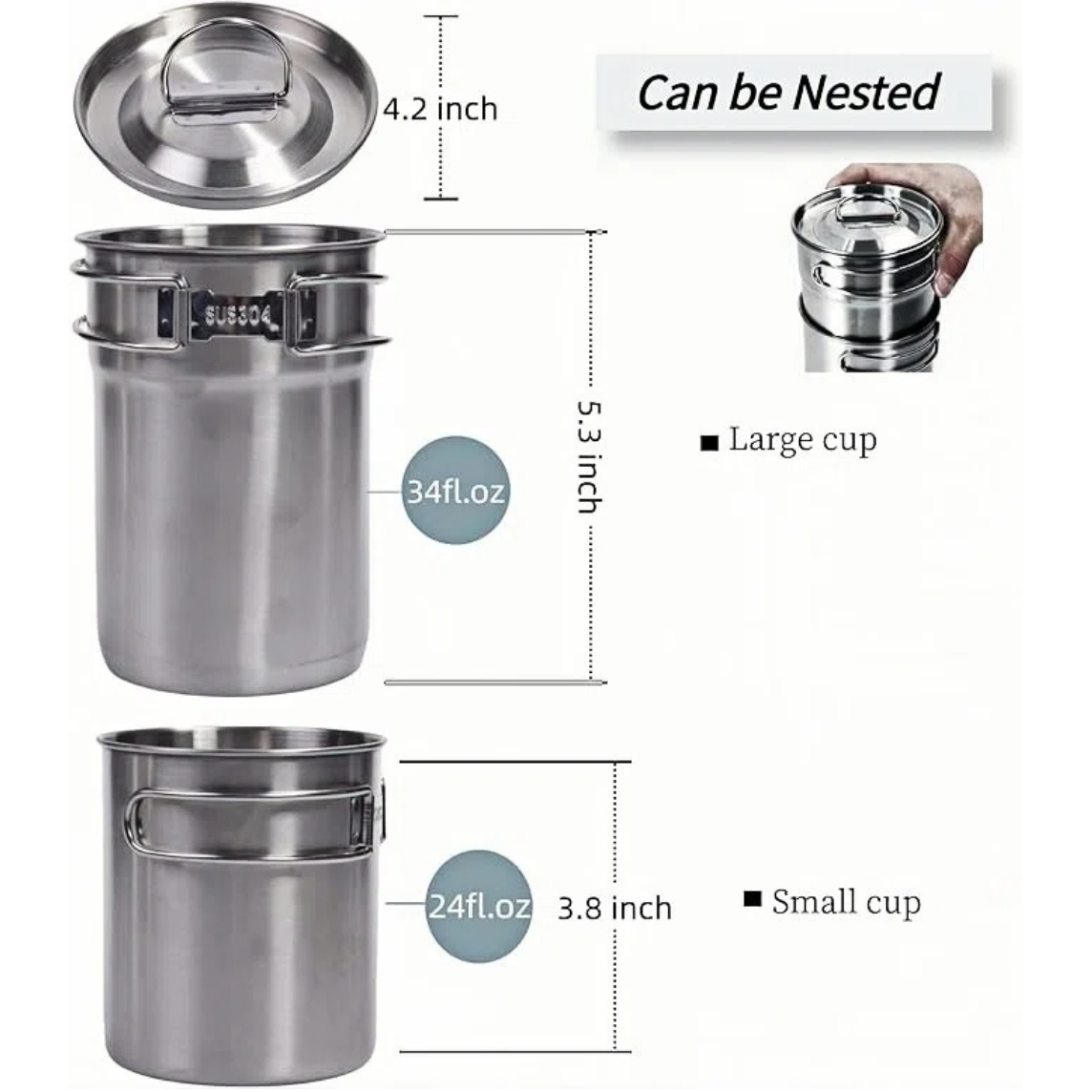 Foldable Camping Cups Mugs Cam - огляд і ціна Camping Cooking Pot Stainless Steel