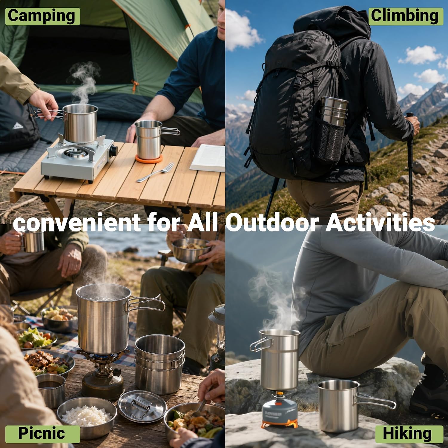 Foldable Camping Cups Mugs Cam - огляд і ціна Camping Cooking Pot Stainless Steel