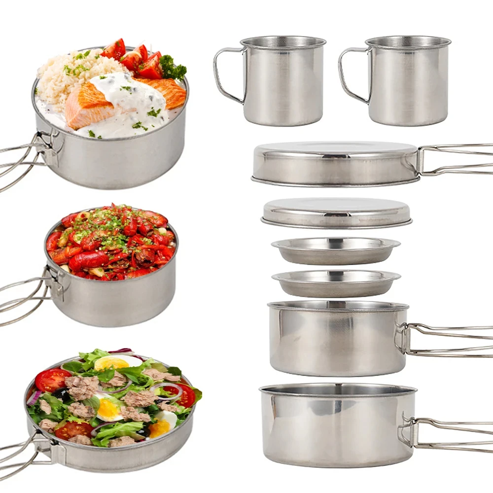 8pcs/Set Camping Cookware Mess - огляд і ціна Camping Cooking Pot Stainless Steel