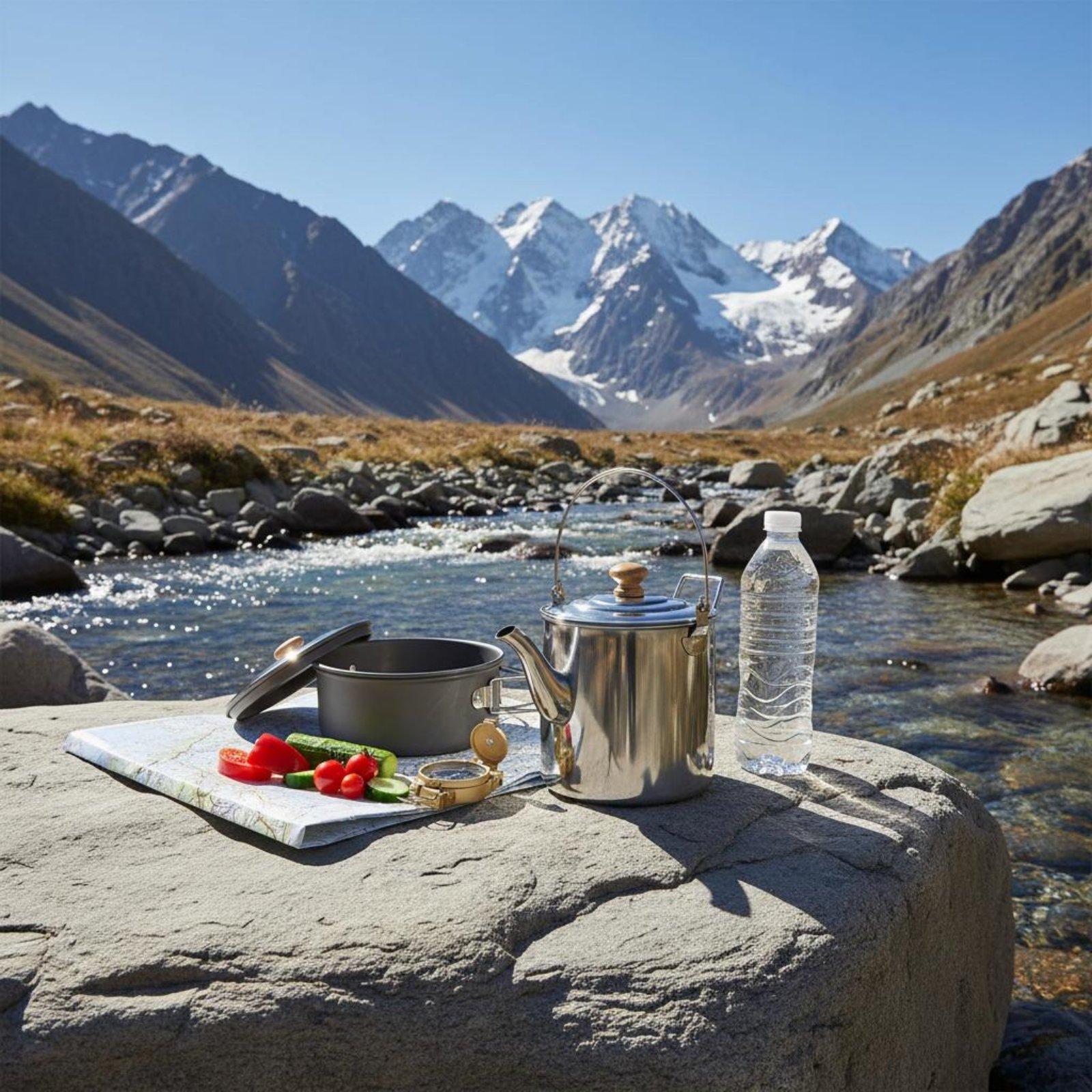 Portable Stainless Steel Outdo - огляд і ціна Camping Cooking Set With Kettle